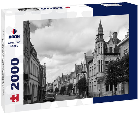 Noah Jigsaw Puzzle View of typical Flemish architecture houses on the summer street of the old Belgian town Diksmuide in black white 2000 pieces