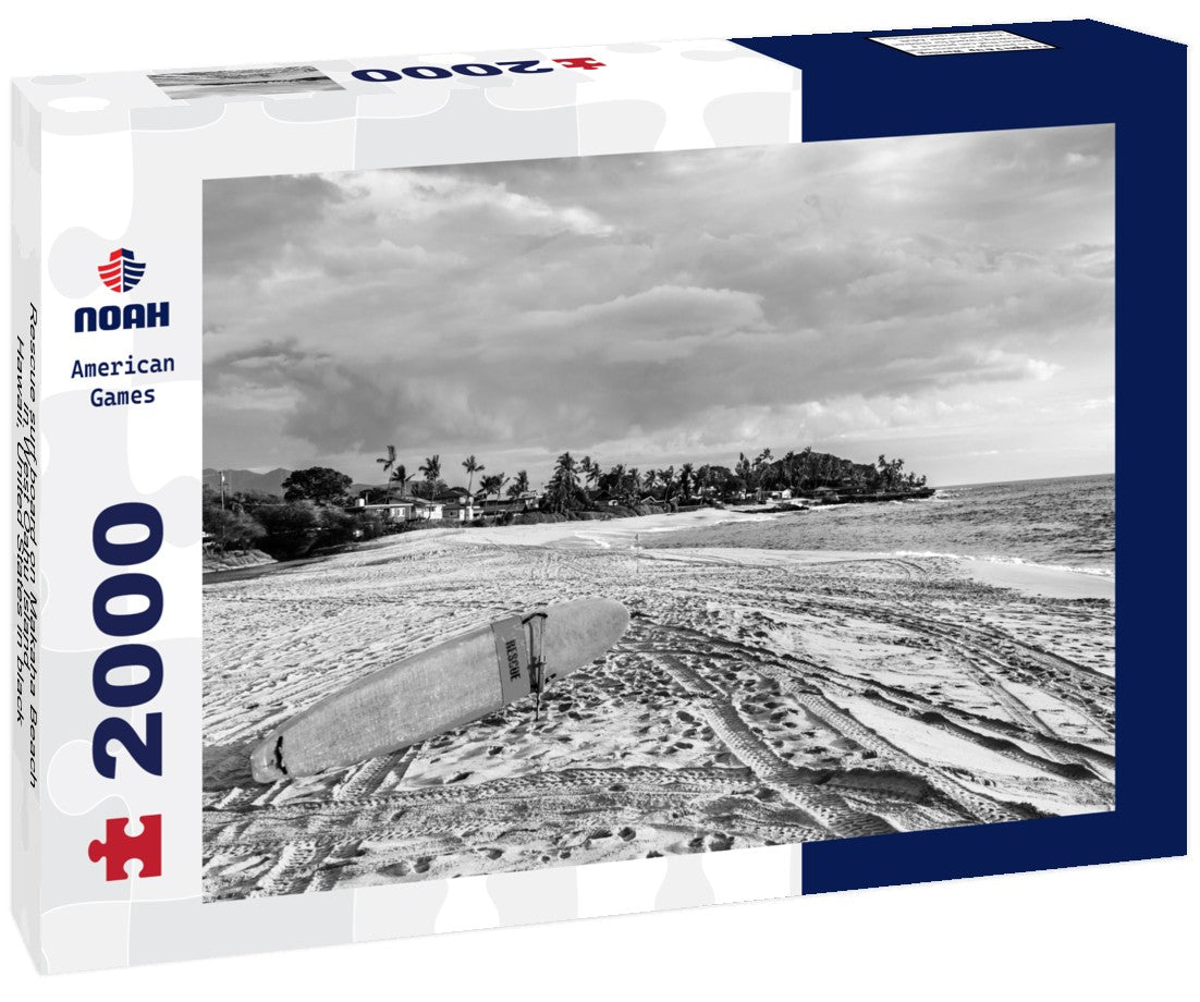 Noah Jigsaw Puzzle Rescue surf board on Makaha Beach in West Oahu Island - Hawaii, United States in black white 2000 pieces