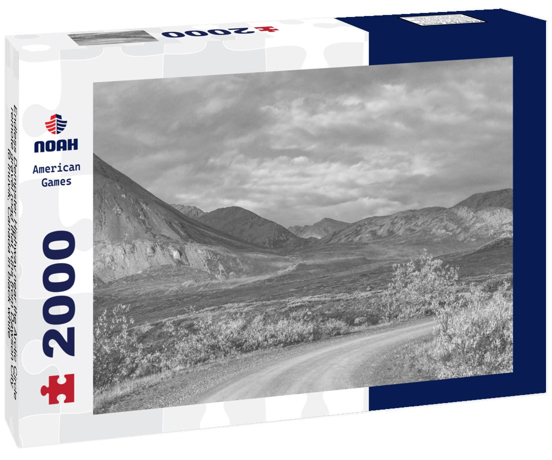 Noah Jigsaw Puzzle Endless Dempster Highway near the Arctic Circle, remote gravel road that runs from Dawson City to Inuvik, Canada in black white 2000 pieces