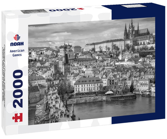 Noah Jigsaw Puzzle Cityscape of Prague with medieval towers and colorful buildings, Czech Republic in black white 2000 pieces