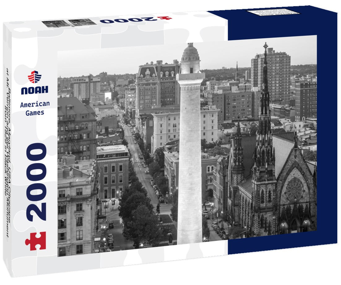 Noah Jigsaw Puzzle Baltimore, Maryland, USA Cityscape at Mt. Vernon and the Washington Monument from 1829 in black white 2000 pieces
