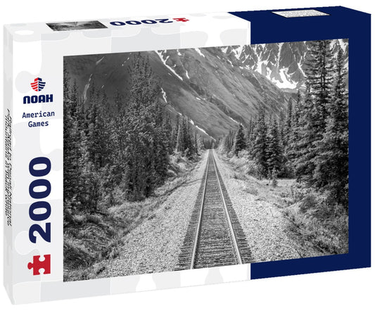 Noah Jigsaw Puzzle Railroad to Denali National Park, Alaska with impressive mountains in black white 2000 pieces
