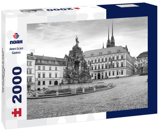 Noah Jigsaw Puzzle Brno - panorama of Zeleny trh square at dramatic sunset, Czech Republic in black white 2000 pieces