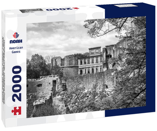 Noah Jigsaw Puzzle Heidelberg Castle, Heidelberg Palace, castle in Baden-Württemberg Germany. Ancient medieval ruins, popular tourist site, nature, cloudy sky in black white 2000 pieces