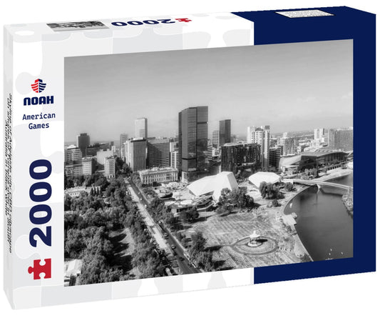 Noah Jigsaw Puzzle Skyline of Adelaide city CBD cityscape on shores of Torrens river in South Australia in black white 2000 pieces
