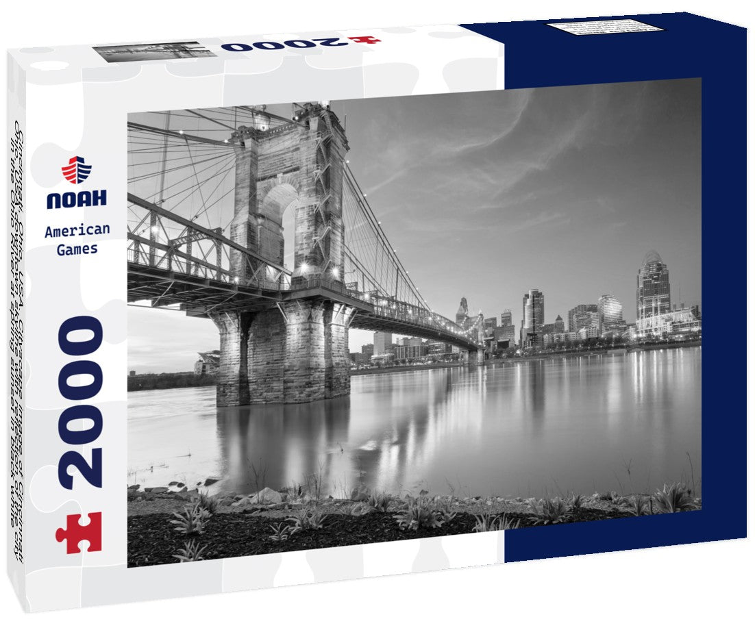 Noah Jigsaw Puzzle Cincinnati, Ohio, USA. Cityscape image of Cincinnati, Ohio, USA downtown skyline with reflection of the city in the Ohio River at spring sunset in black white 2000 pieces