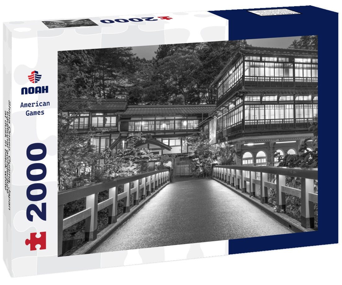 Noah Jigsaw Puzzle Shima Onsen, Gunma, Japan traditional architecture at dusk in black white 2000 pieces