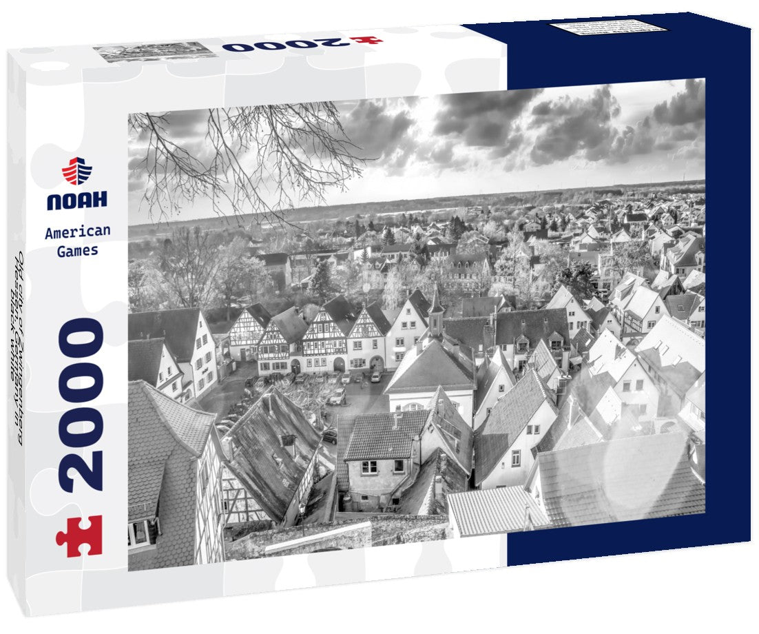 Noah Jigsaw Puzzle Old city of Zwingenberg, Hessen, Germany in black white 2000 pieces