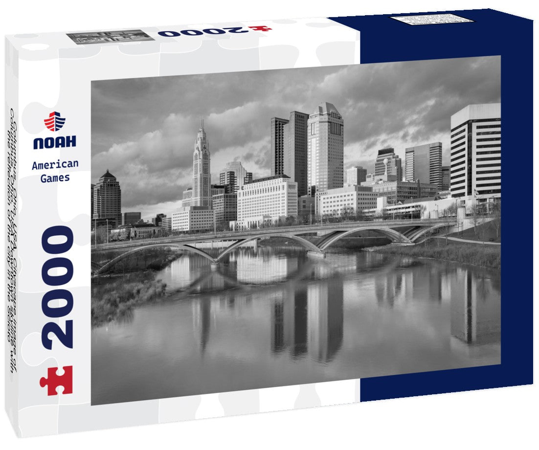 Noah Jigsaw Puzzle Columbus, Ohio, USA. Cityscape image of Columbus, Ohio, USA Downtown skyline with the reflection of the city in the Scioto River at springtime in black white 2000 pieces