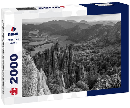 Noah Jigsaw Puzzle Spring green mountain landscape with unique rock towers. View of a green valley with forests and rocks. The Sulov Rocks, national nature reserve in northwest of Slovakia, Europe in black white 2000 pieces