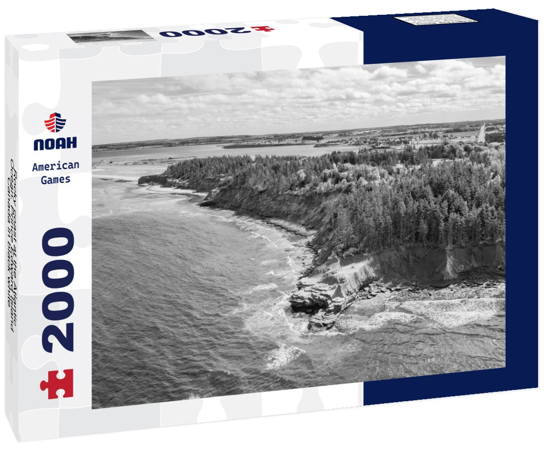 Noah Jigsaw Puzzle Rocky coast at the Atlantic Ocean. Prince Edward Island, Canada in black white 2000 pieces