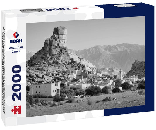 Noah Jigsaw Puzzle Tafraout town with impressive Napoleon's Hat rock in Tiznit province is an important travel destination and main landmark in Souss-Massa region, Atlas mountains, Morocco in black white 2000 pieces