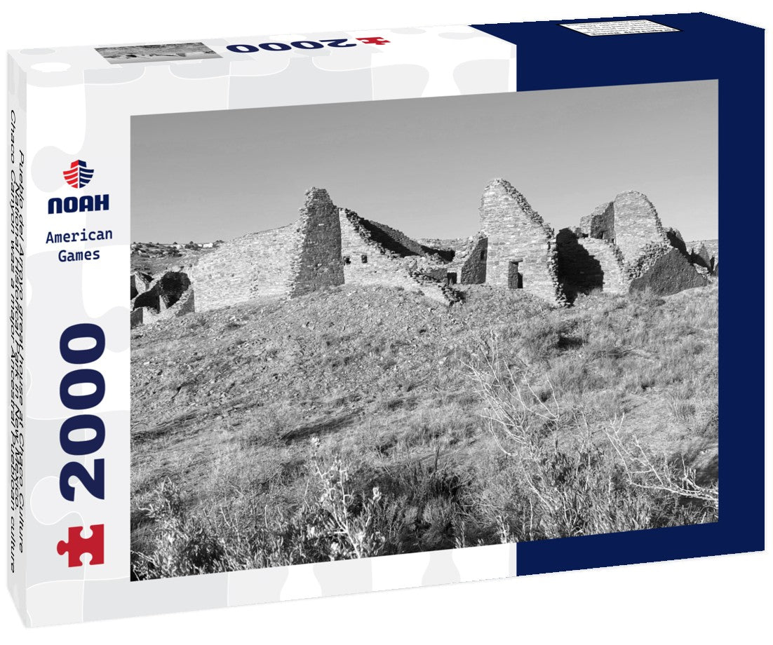 Noah Jigsaw Puzzle Pueblo del Arroyo great house at Chaco Culture National Historical Park in New Mexico. Chaco Canyon was a major Ancestral Puebloan culture center and has many pueblos in black white 2000 pieces