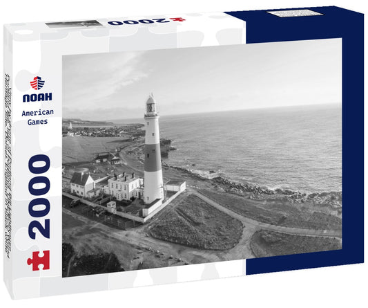 Noah Jigsaw Puzzle View by drone of Portland Bill Lighthouse, Portland Bill, Isle of Portland, UNESCO World Heritage Site, Dorset, England in black white 2000 pieces