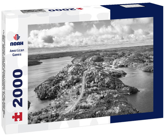 Noah Jigsaw Puzzle Small town, on the East Coast of the Atlantic Ocean. Aerial nature background. In: Sunny Blue Sky. Newfoundland, Canada in black white 2000 pieces