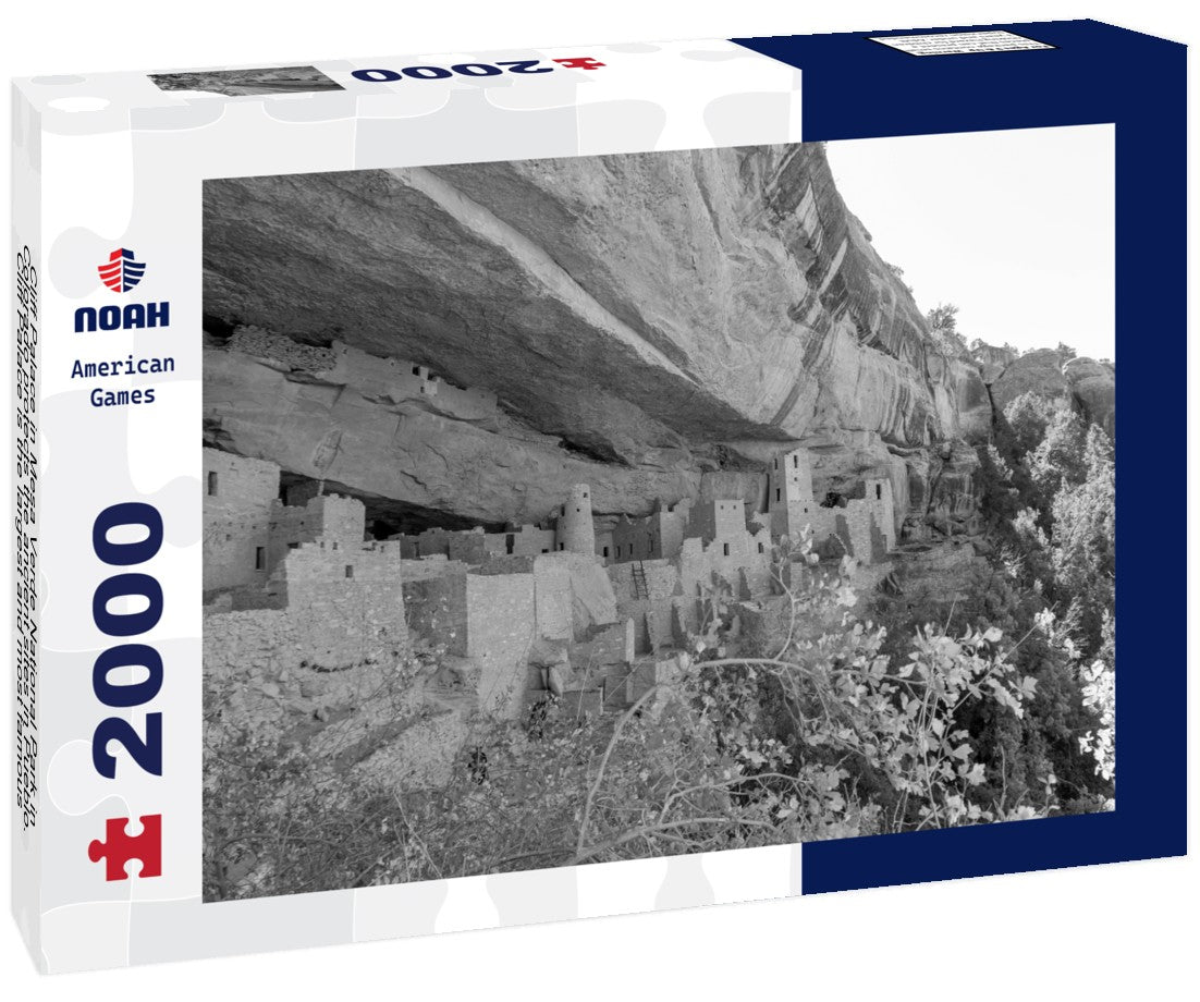 Noah Jigsaw Puzzle Cliff Palace in Mesa Verde National Park in Colorado protects the ancient sites in Pueblo. Cliff Palace is the largest and most famous cliff in the park in black white 2000 pieces