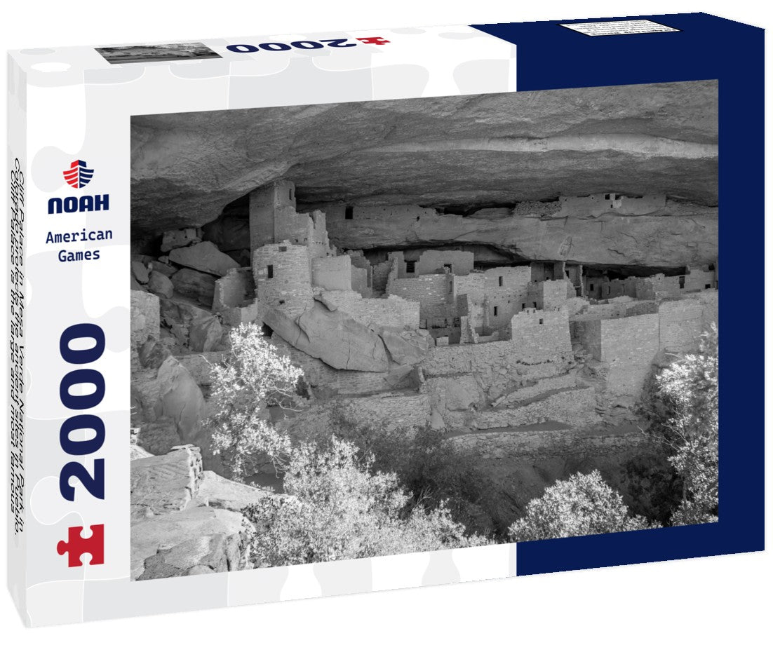 Noah Jigsaw Puzzle Cliff Palace in Mesa Verde National Park in Colorado protects the ancient sites in Pueblo. Cliff Palace is the large and most famous cliff in the park in black white 2000 pieces
