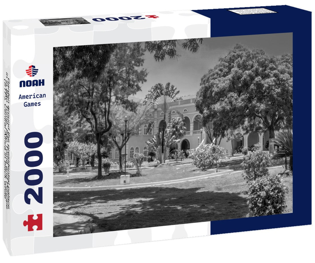 Noah Jigsaw Puzzle Garden around the presidential palace in in São Tomé, São Tomé and Principe (STP), Central Africa in black white 2000 pieces