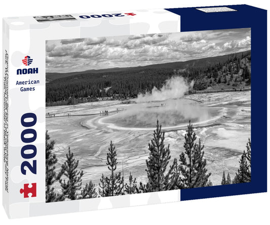 Noah Jigsaw Puzzle Grand Prismatic Spring in Yellowstone National Park, Wyoming USA from the view of Fairy Falls Trail, horizontal in black white 2000 pieces
