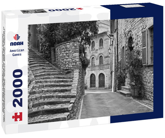 Noah Jigsaw Puzzle Corciano, Perugia, Umbria, Italy: picturesque corner in the old town with an antique staircase and the 15th-century Palazzo del Capitano in black white 2000 pieces