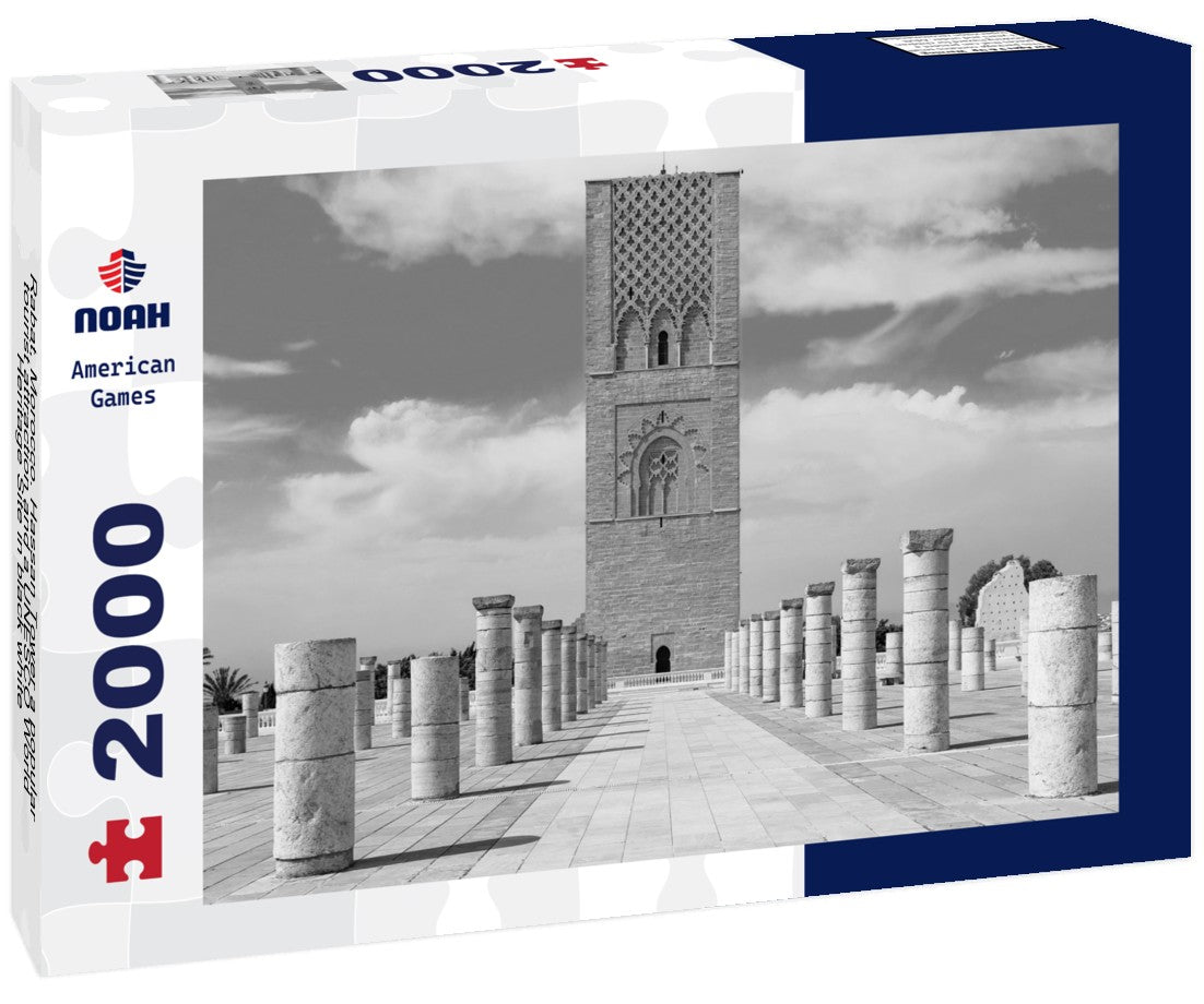 Noah Jigsaw Puzzle Rabat, Morocco. Hassan Tower a popular tourist attraction and a UNESCO World Heritage Site in black white 2000 pieces