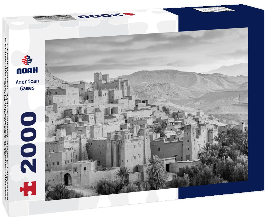 Noah Jigsaw Puzzle Ait-Ben-Haddou, Ksar or fortified village in Ouarzazate province, Morocco. Prime example of southern Morocco architecture in black white 2000 pieces