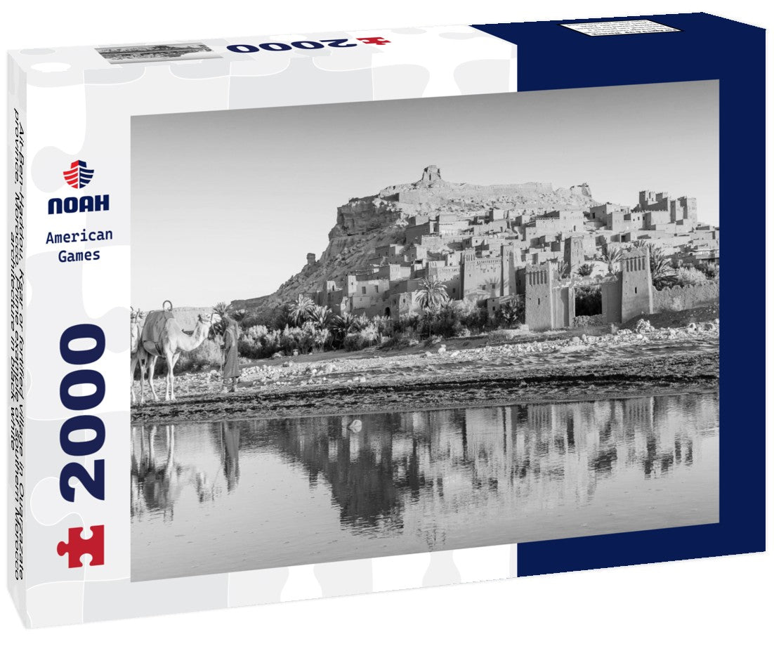 Noah Jigsaw Puzzle Ait-Ben-Haddou, Ksar or fortified village in Ouarzazate province, Morocco. Prime example of southern Morocco architecture in black white 2000 pieces