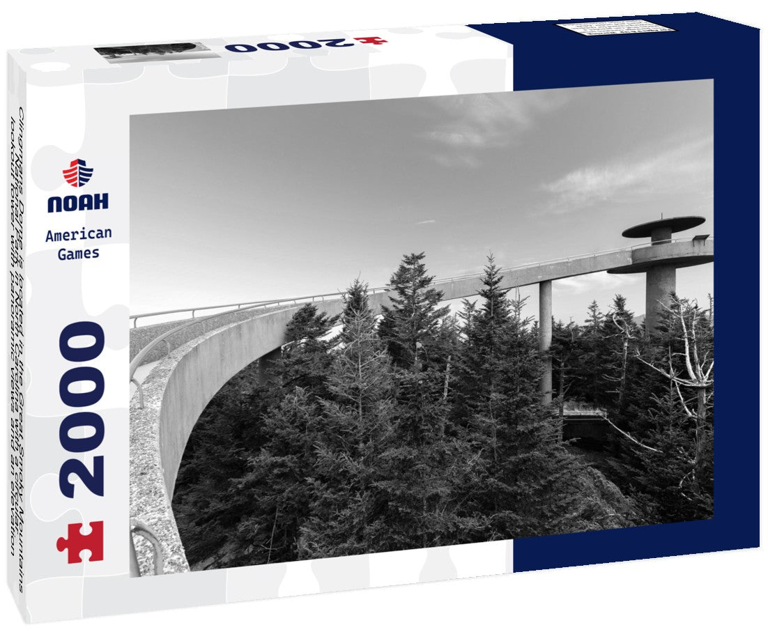 Noah Jigsaw Puzzle Clingmans Dome is located in the Great Smoky Mountains National Park in North Carolina with a circular lookout tower with panoramic views and an elevation of 6,643 feet in black white 2000 pieces