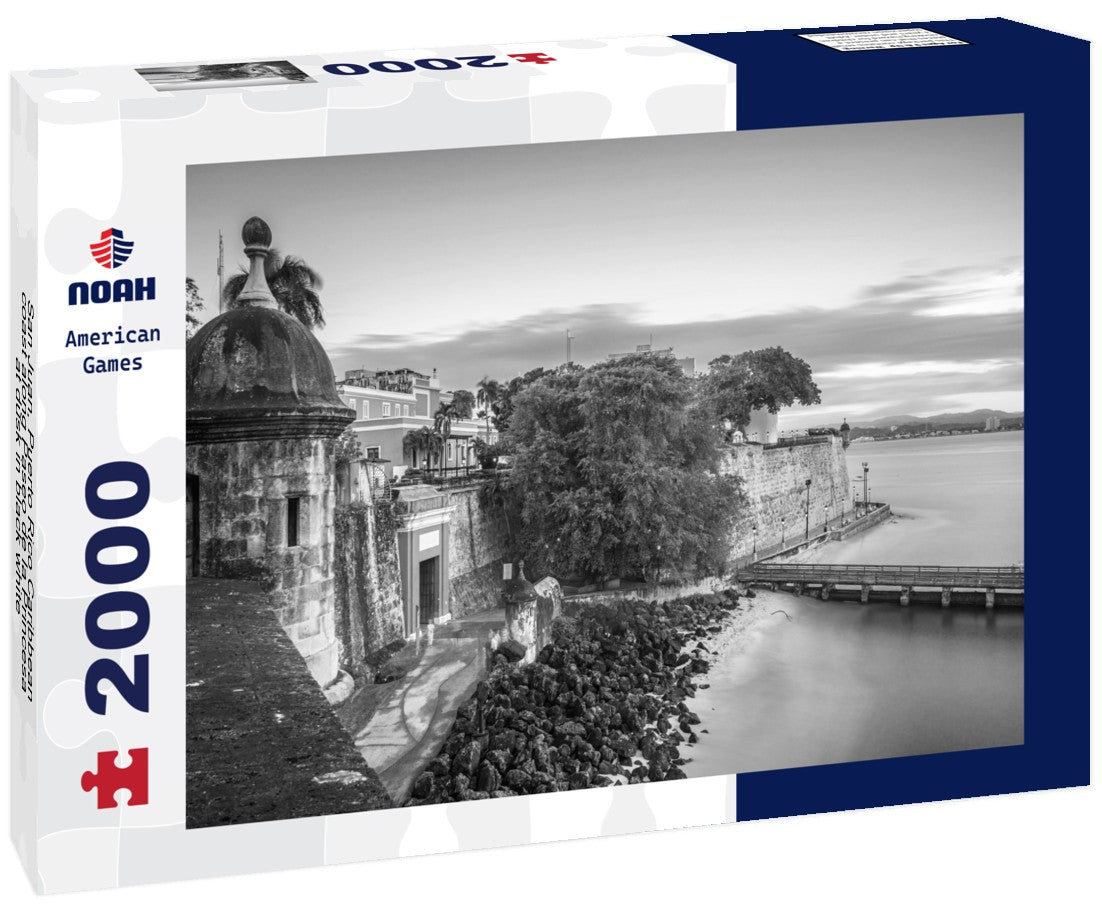 Noah Jigsaw Puzzle San Juan, Puerto Rico Caribbean coast along Paseo de la Princesa at dusk in black white 2000 pieces