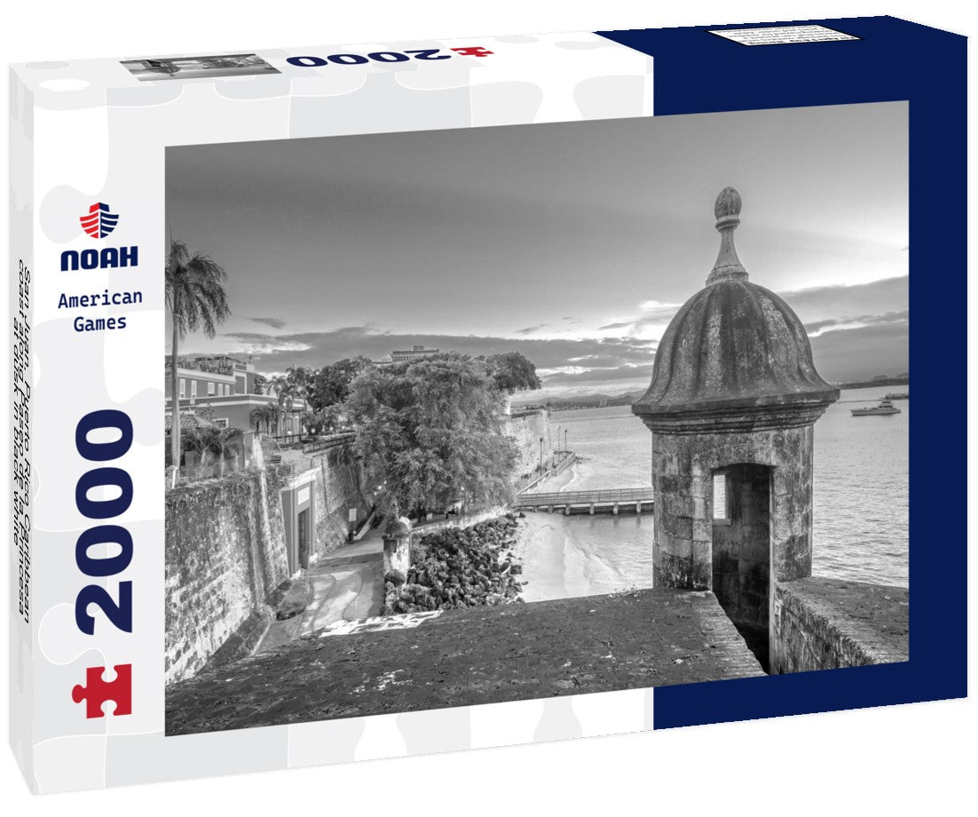 Noah Jigsaw Puzzle San Juan, Puerto Rico Caribbean coast along Paseo de la Princesa at dusk in black white 2000 pieces