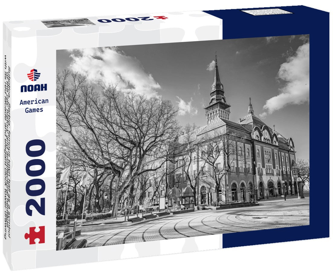 Noah Jigsaw Puzzle Subotica, Serbia: famous town hall as a symbol of the city history and architectural heritage, with its red facade and elegant clock tower drawing visitors and tourists in black white 2000 pieces