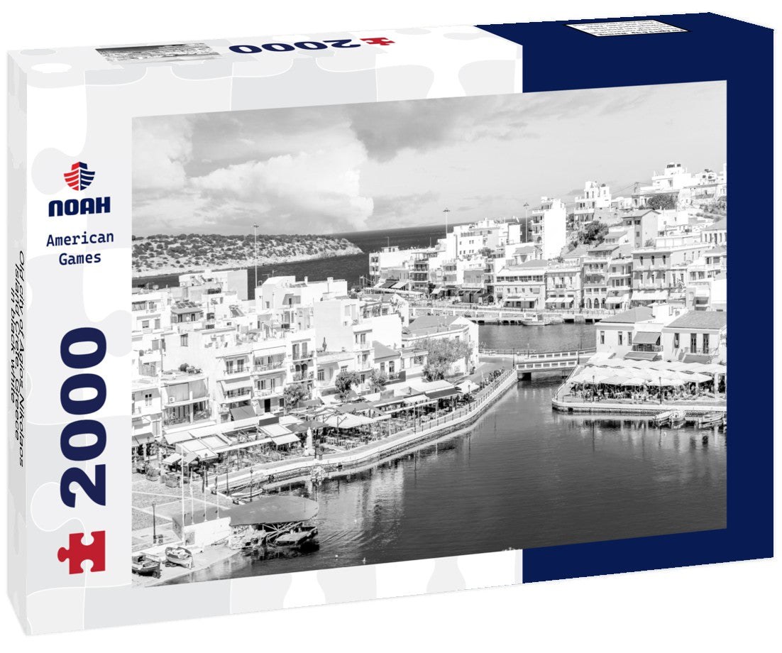 Noah Jigsaw Puzzle Old city of Agios Nikolaos, Island Crete, Greece in black white 2000 pieces