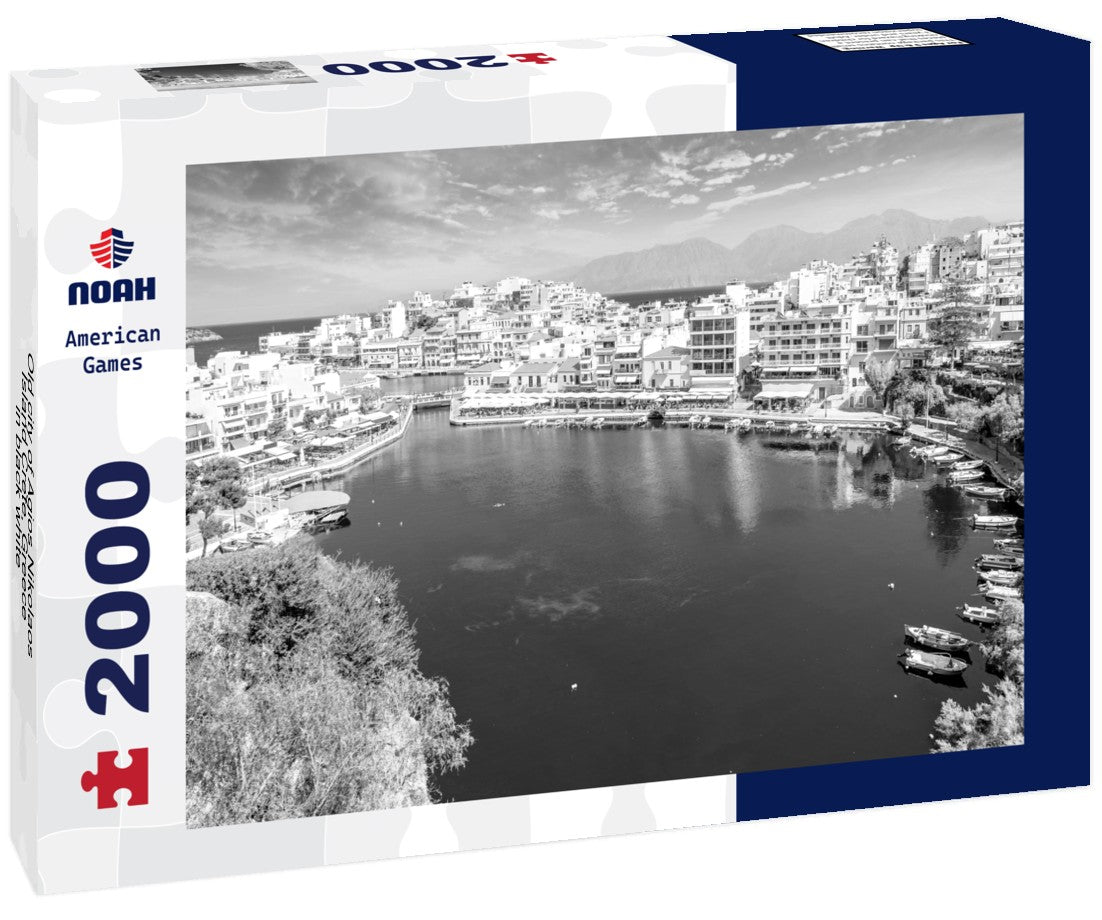 Noah Jigsaw Puzzle Old city of Agios Nikolaos, Island Crete, Greece in black white 2000 pieces