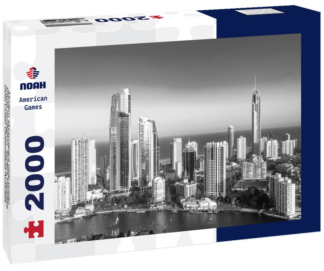 Noah Jigsaw Puzzle Modern skyscrapers near ocean. Travel recreation. Surfers Paradise, Gold Coast Queensland Australia in black white 2000 pieces