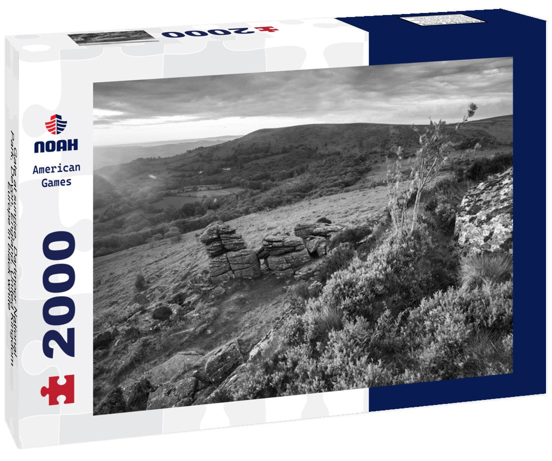 Noah Jigsaw Puzzle Gate at sunrise, Dartmoor National Park, Devon, England, United Kingdom, Europe in black white 2000 pieces