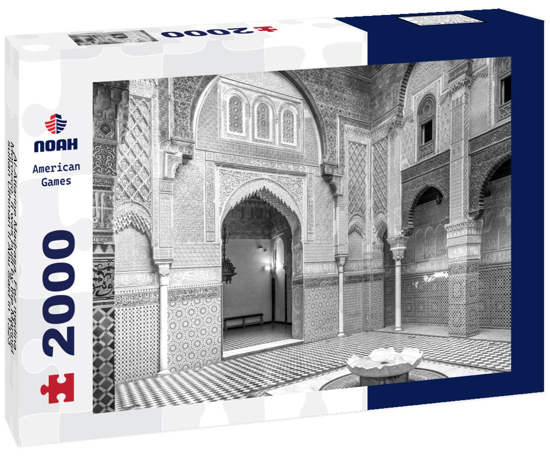 Noah Jigsaw Puzzle Al-Attarine Madrasa, Fez medina, Morocco. It was built by the Marinid sultan Uthman II Abu Said in 1323-5 in black white 2000 pieces
