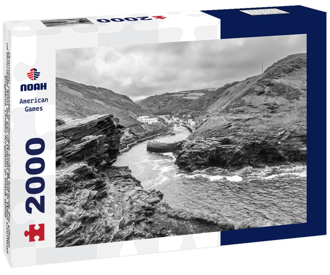 Noah Jigsaw Puzzle Dramatic coastal landscape looking towards the village of Boscastle from the top of Warren Point in West Cornwall, England, United Kingdom in black white 2000 pieces