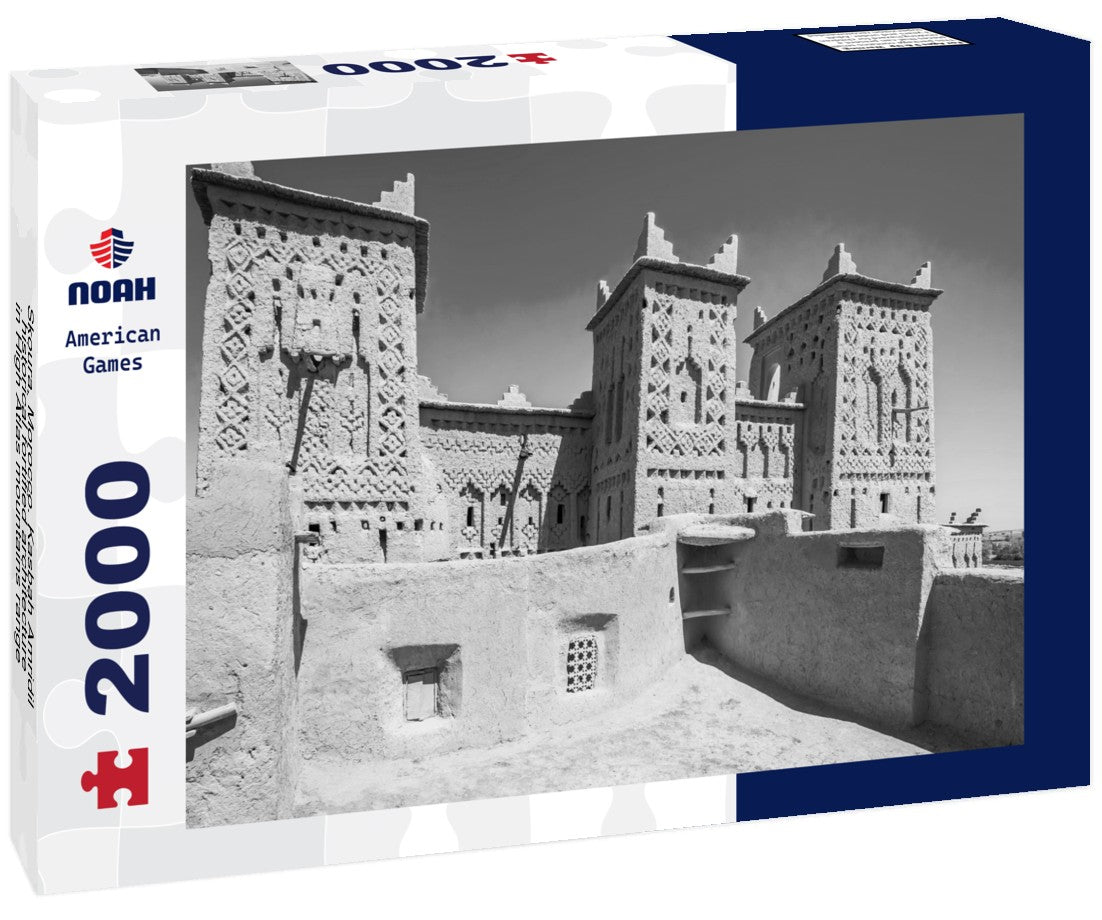 Noah Jigsaw Puzzle Skoura, Morocco. Kasbah Amridil, historical fortified architecture in High Atlas mountains range in black white 2000 pieces