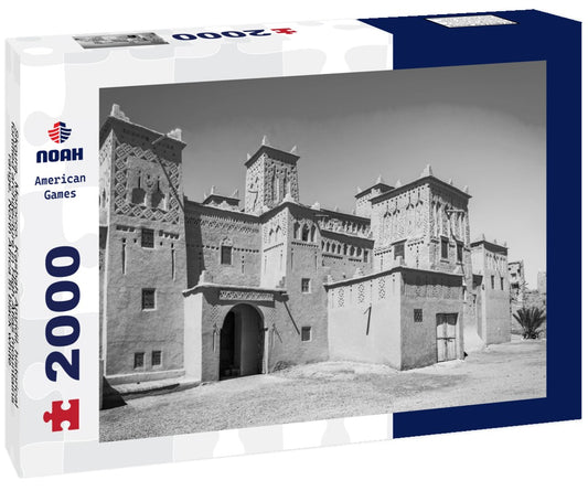 Noah Jigsaw Puzzle Skoura, Morocco. Kasbah Amridil, historical fortified architecture in High Atlas mountains range, North Africa in black white 2000 pieces