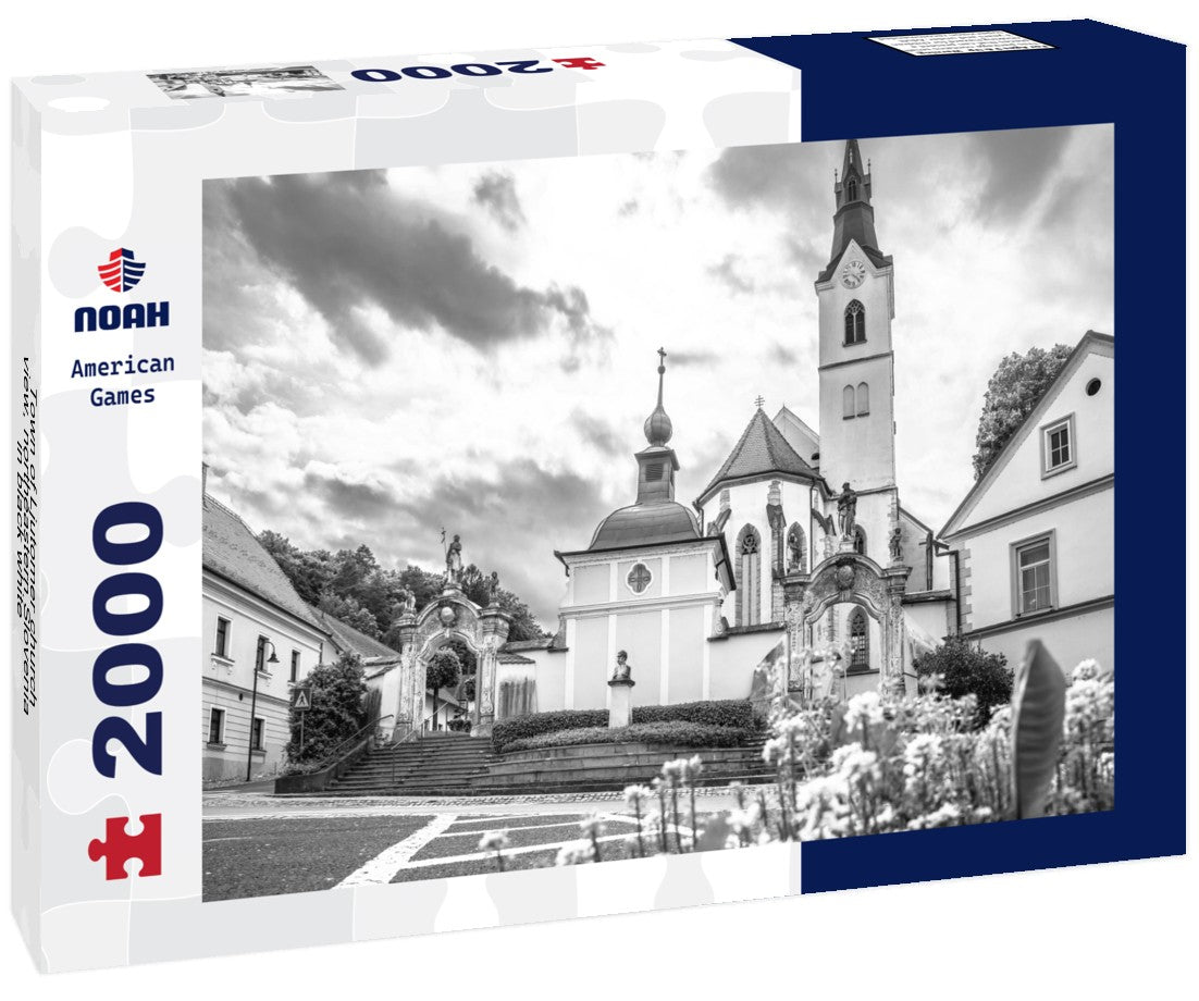 Noah Jigsaw Puzzle Town of Ljutomer church view, northeastern Slovenia in black white 2000 pieces