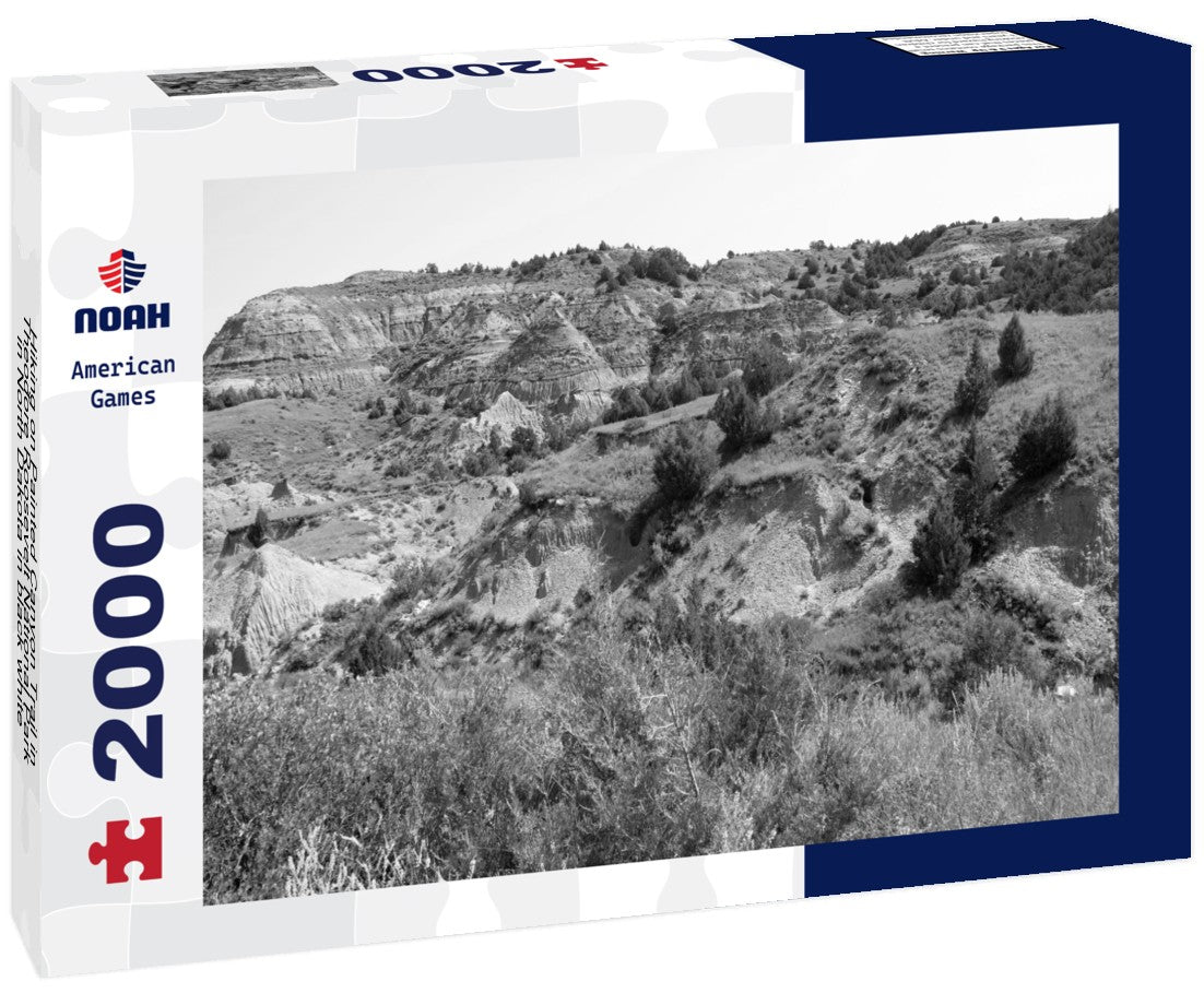 Noah Jigsaw Puzzle Hiking on Painted Canyon Trail in Theodore Roosevelt National Park in North Dakota in black white 2000 pieces