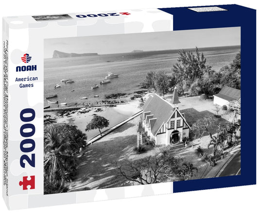 Noah Jigsaw Puzzle Red church at Cap Malheureux village, Mauritius Island. Notre Dame de Auxiliatrice, rural church with red roof in Cap Malheureux tropical village on Mauritius island, Indian Ocean in black white 2000 pieces