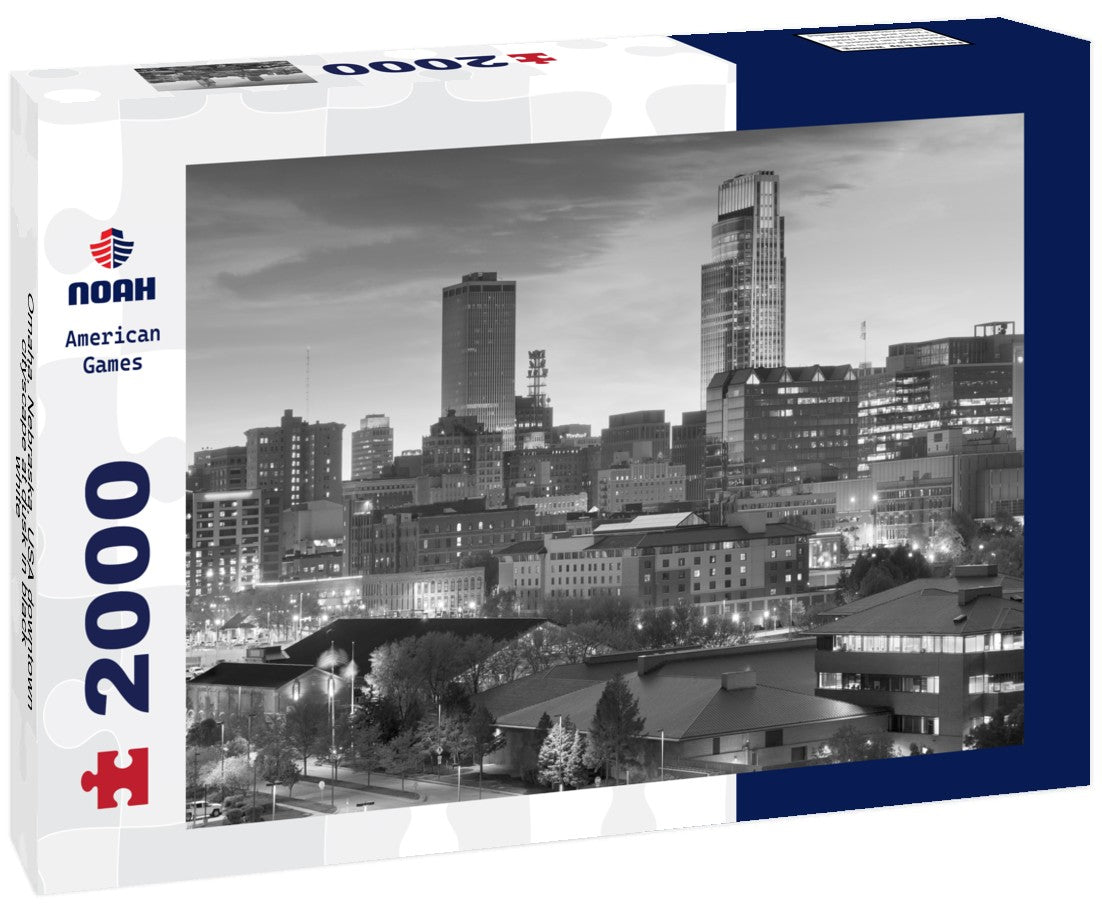 Noah Jigsaw Puzzle Omaha, Nebraska, USA downtown cityscape at dusk in black white 2000 pieces