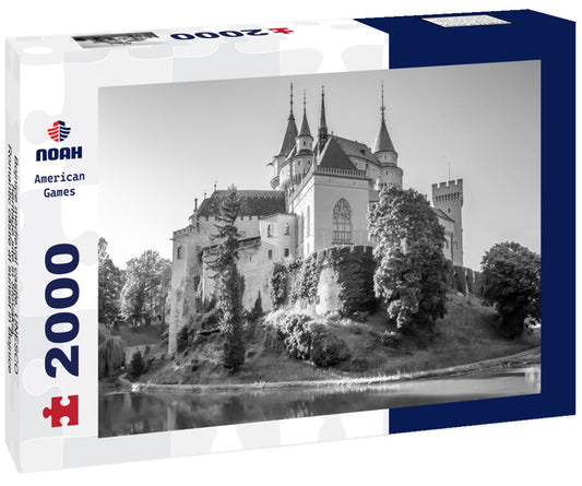 Noah Jigsaw Puzzle Bojnice medieval castle, UNESCO heritage site in Slovakia. Romantic castle at sunset in Bojnice, Slovakia in black white 2000 pieces