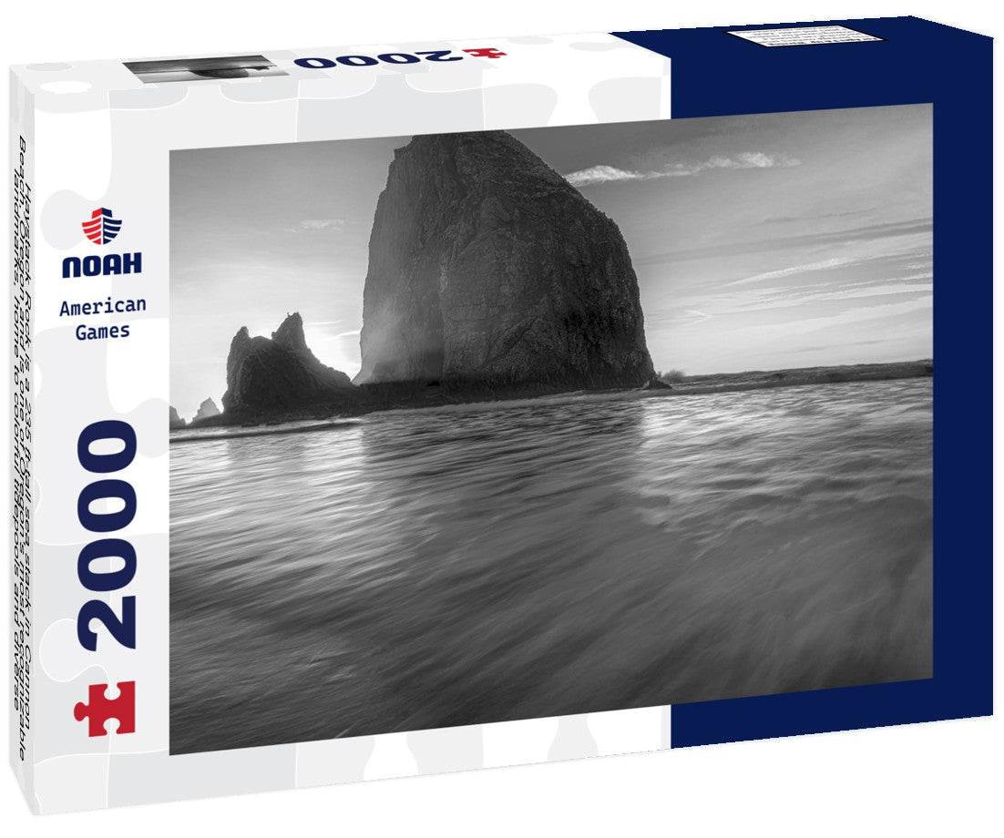 Noah Jigsaw Puzzle Haystack Rock is a 235 ft-tall sea stack in Cannon Beach, Oregon and is one of Oregon's most recognizable landmarks, home to colorful tidepools and diverse birdlife in black white 2000 pieces