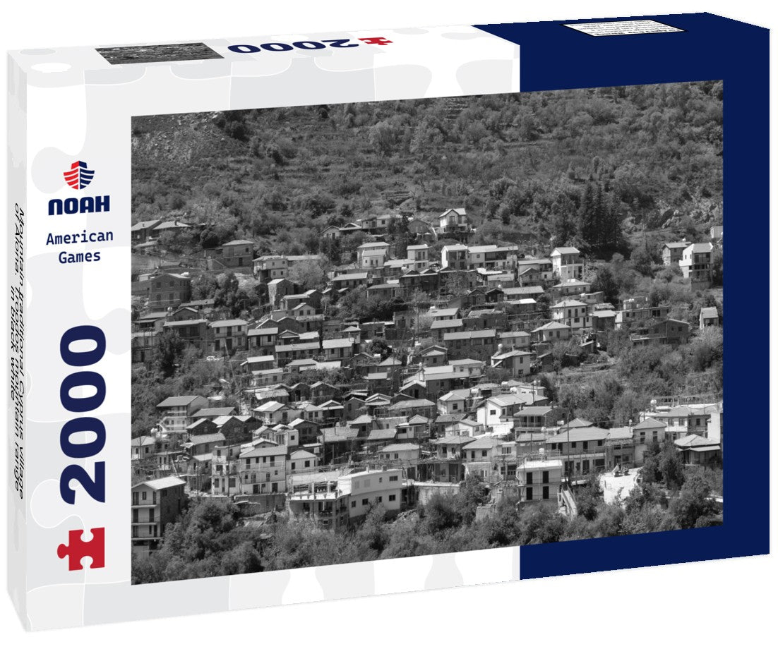 Noah Jigsaw Puzzle Mountain traditional Cyprus village of Alona. Troodos mountain range in black white 2000 pieces