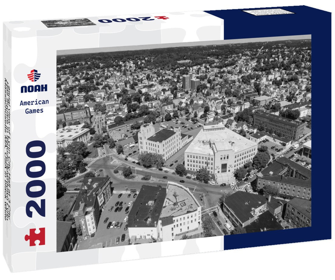 Noah Jigsaw Puzzle aerial view of Lynn City Hall at 3 City Hall Square in historic downtown Lynn, Massachusetts MA, USA in black white 2000 pieces