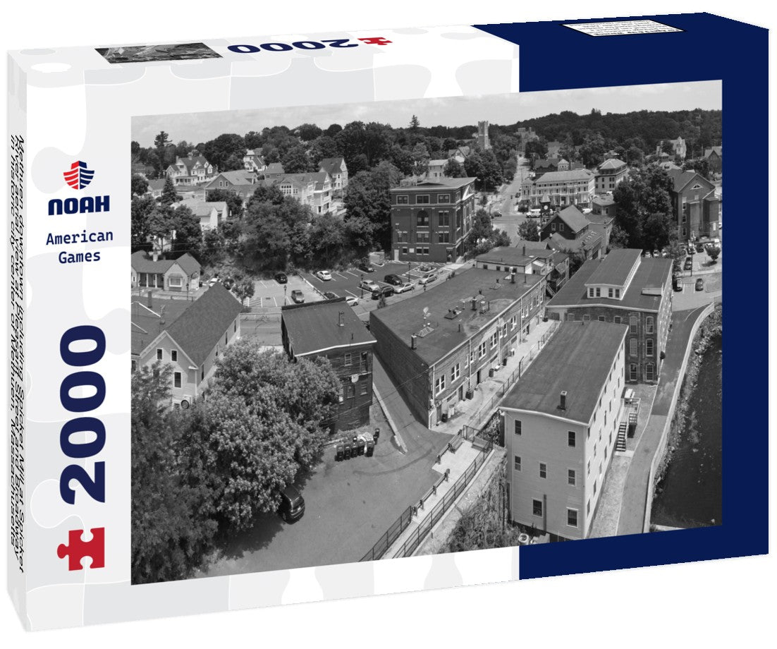 Noah Jigsaw Puzzle Methuen downtown including Spicket Mill at Spicket River aerial view at Pleasant Street and Broadway in historic city center of Methuen, Massachusetts MA, USA in black white 2000 pieces