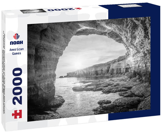 Noah Jigsaw Puzzle Stunning sunset view of Ayia Napa sea caves in Cyprus, showcasing a serene Mediterranean landscape in black white 2000 pieces