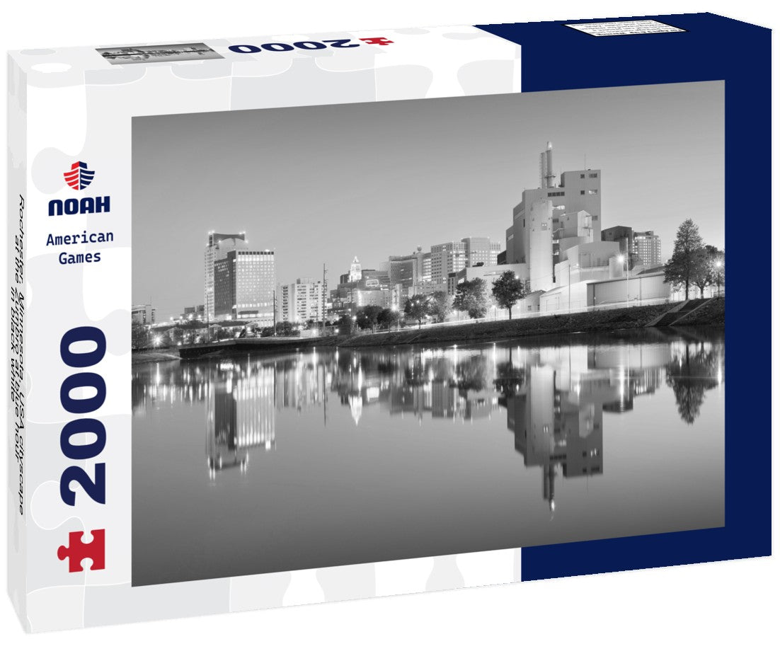 Noah Jigsaw Puzzle Rochester, Minnesota, USA cityscape at the Zumbro at blue hour in black white 2000 pieces